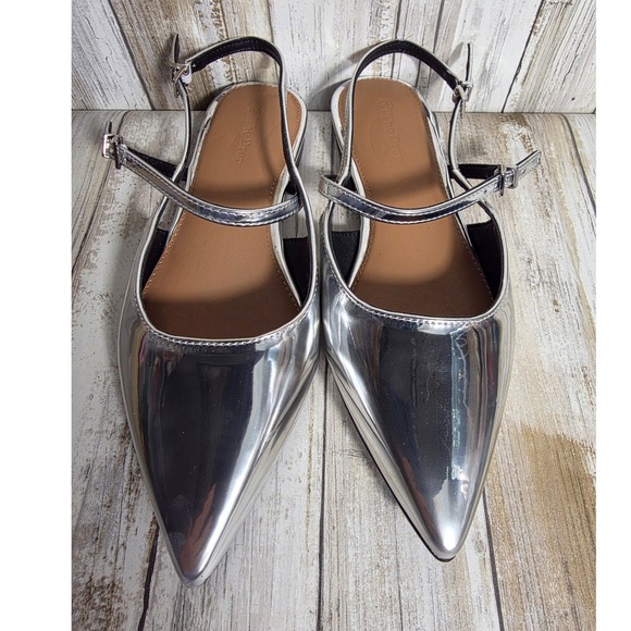 The Drop Women Metallic Silver Pointed Toe Slingback Mary Jane Flats Shoes - Picture 7 of 11